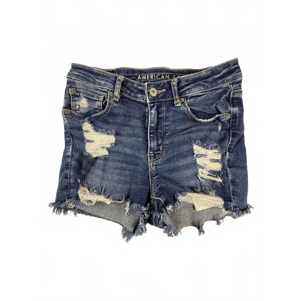 American Eagle Next Level Stretch Shorts Womens 2 Blue Distressed Denim Cutoff